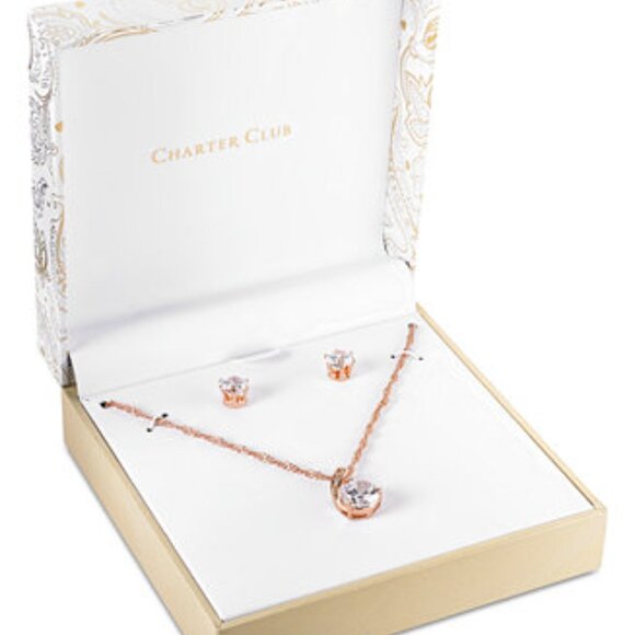 Charter Club Rose Gold and Rhinestone Necklace and Earring Set, NWT - Picture 8 of 8